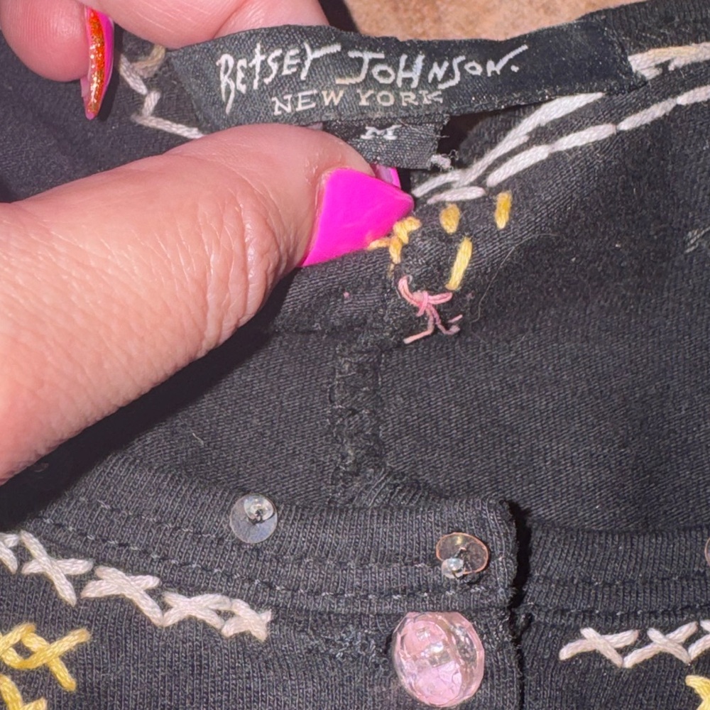 Betsey Johnson New York vintage y2k sequin beaded embroidered cardigan medium - Picture 5 of 12